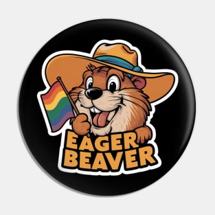 Beaver Holding LGBTQ Flag Pin