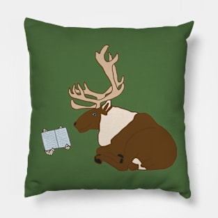 Reading Reindeer Caribou Animal Outdoors Pillow