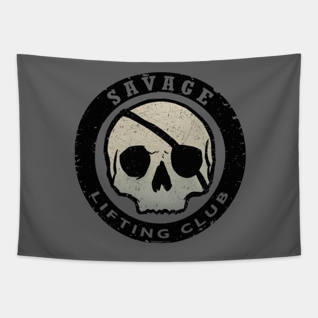 Savage Lifting Club Skull Badge Tapestry by deezify