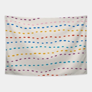 Colorful Pastel Dashes -  Rainbow Pencil Lines in Light Background Tapestry