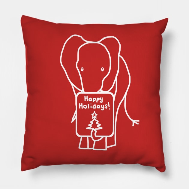 Minimal White Line Christmas Elephant says Happy Holidays Pillow by ellenhenryart