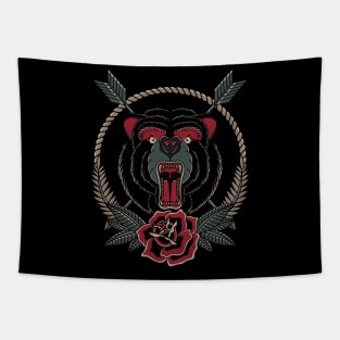 Roaring bear traditional tattoo style Tapestry