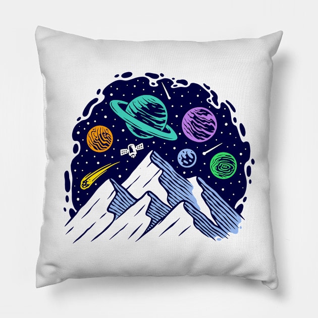 Mountain universe illustration Pillow by Mako Design 