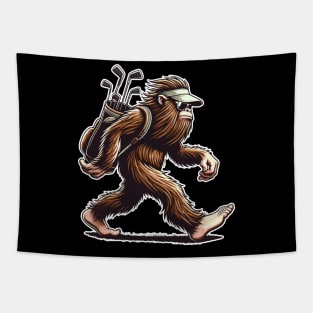 Funny Golf Novelty Sasquatch Bigfoot Golfing Tapestry