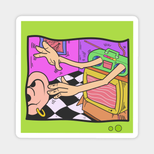 Super dope TV radio hands cartoon illustration Magnet