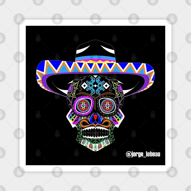 Mariachi charro skull ecopop in day of the dead Magnet by jorge_lebeau