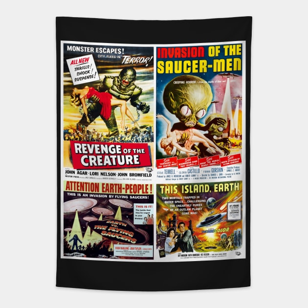 50s Sci-Fi Movie Poster Collection #5 Tapestry by headrubble