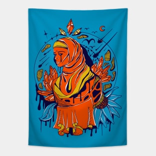 Orange Blue Goddess of The Hijab Tapestry