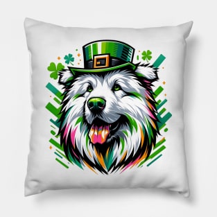 Pyrenean Shepherd Dog Celebrates Saint Patrick's Day Pillow