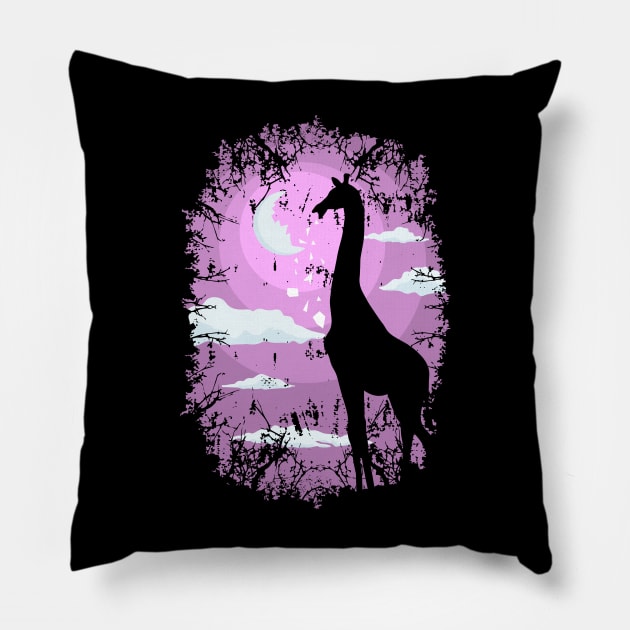 Giraffe Eating The Moon Pillow by TeesbyJohn