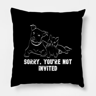 Sorry You Are Not Invited White On Black Pillow