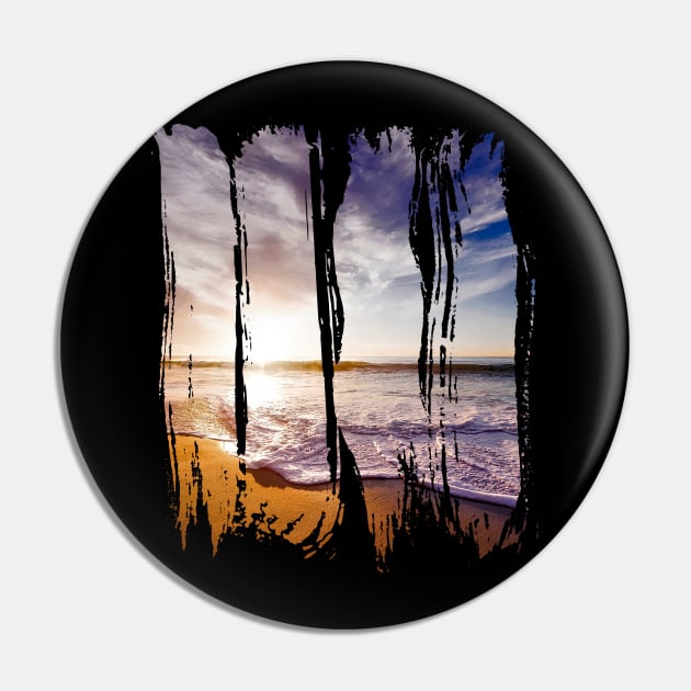 Summer Beach With Ocean Water And A Sunset Pin by RK Design