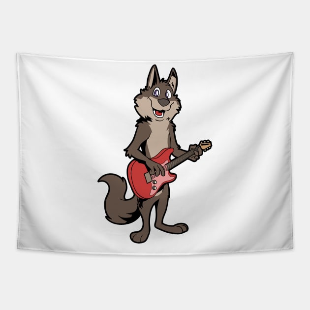 Comic Wolf plays electric guitar Tapestry by Modern Medieval Design