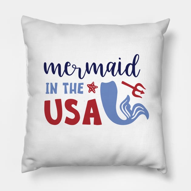 Mermaid in the USA 4th of July Patriotic Gift Women Girl Pillow by Ramadangonim