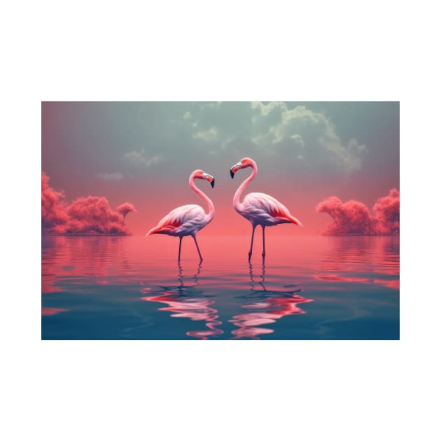 Flamingo Animal Bird Wildlife Wilderness Colorful Realistic Illustration by Cubebox