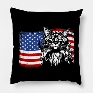 Proud Maine Coon American Flag patriotic cat Pillow