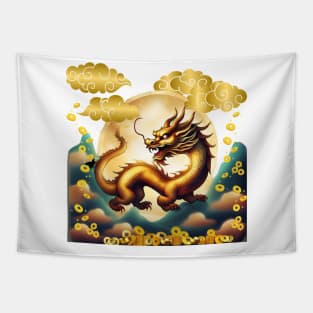 The majestic golden dragon bestows auspicious blessings. Tapestry