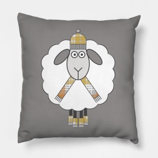 Cosy Winter Sheep With Metallic Tone Christmas Tartan Hat, Scarf and Boots Pillow