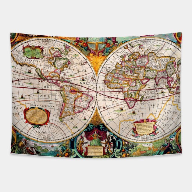 Henricus Hondius - World Map 1630 - Henricus Hondius - Ancient Worlds Tapestry by Culturio