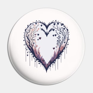 Grunge heart with branches and leaves Pin