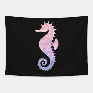 Pastel Pink and Purple Ombre Faux Glitter Seahorse Tapestry