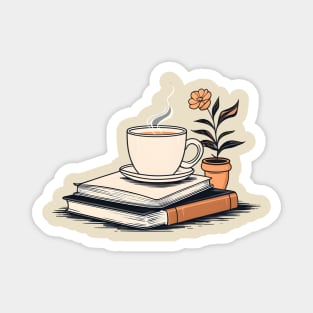 Coffee Flower And Books Magnet