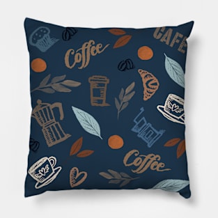 Coffee and Cafe's in Navy Blue Pillow