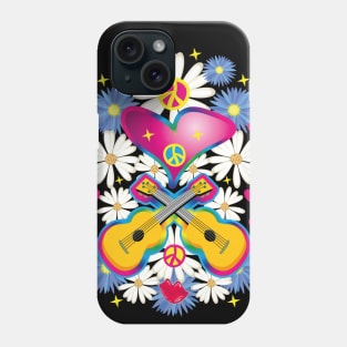 27 Hearts guitars peace flower power children flowers music Phone Case