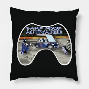 Blue and silver color white Trim Race Track Game Mode Activated Pillow