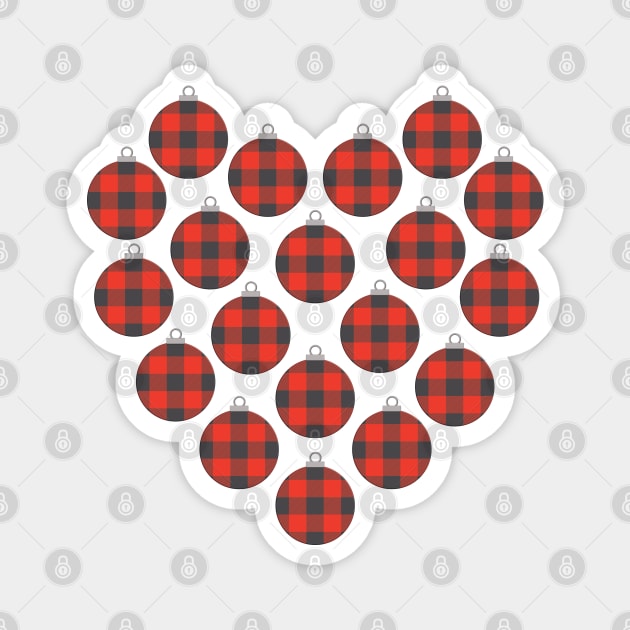 Red Buffalo Plaid Christmas Ornaments Filled Heart Magnet by DPattonPD