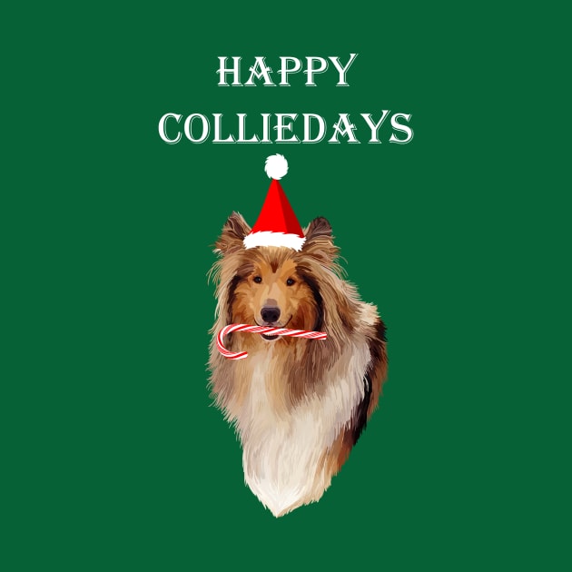 Happy Colliedays Christmas Collie by Art by Deborah Camp