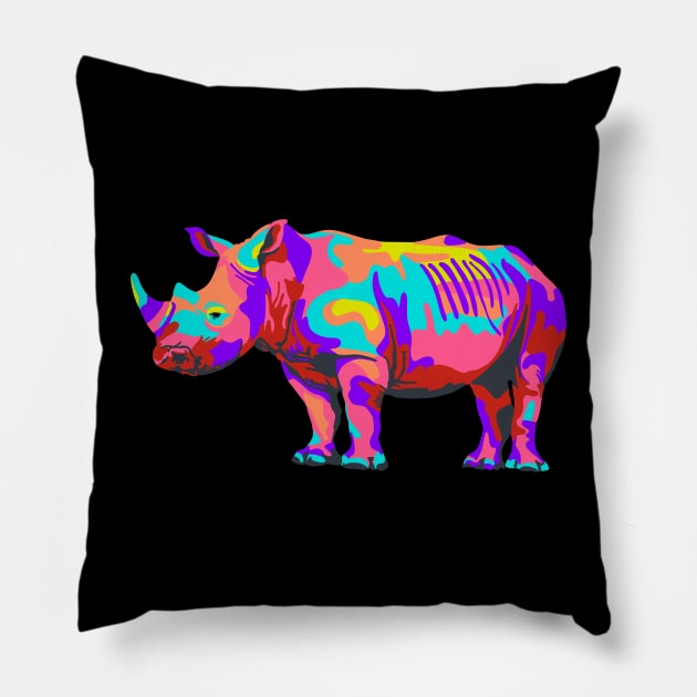 Rainbow Rhino Pillow by Slightly Unhinged