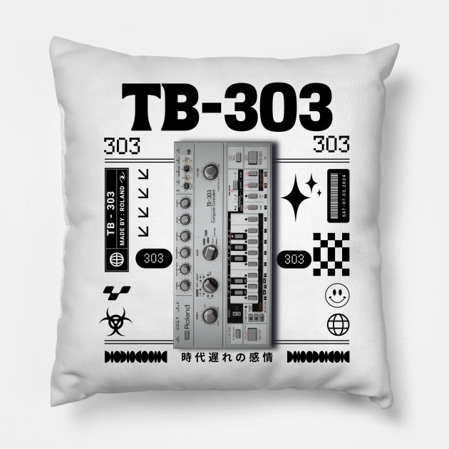 TB 303 - The Acid Box (Black) Pillow by DISCOTHREADZ 