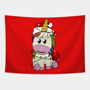 Cute unicorn Santa hat Christmas tree unicorn lover Xmas gift Tapestry