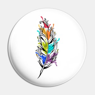 Beautiful colorful bird feather with watercolor paints Pin