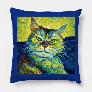 Cat Portrait in the Style of Van Gogh Pillow