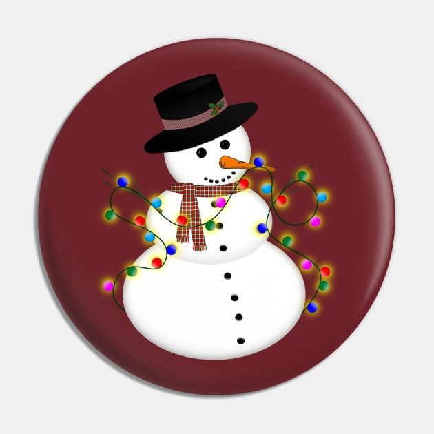 Cartoon Snowman with Christmas Lights Pin by Roly Poly Roundabout