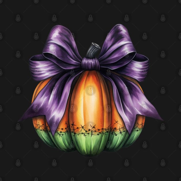Fall Pumpkin with Big Purple Bow by LaartStudio