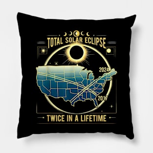 Twice in a Lifetime 2024 Total Solar Eclipse  Tee Gift Pillow