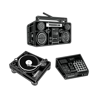 Boombox, Beat Maker, Turntable (White Lines) Analog / Music T-Shirt