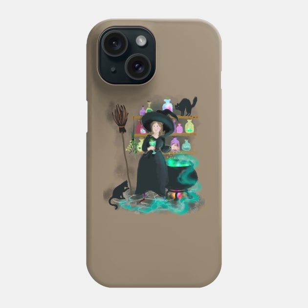 Witch brewing potion Halloween Phone Case by Orangerinka