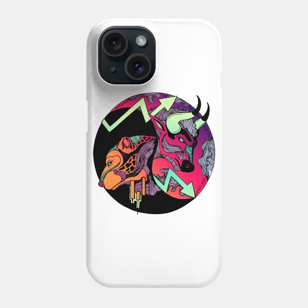 Blue Red Blend Bull and Bear Phone Case by kenallouis