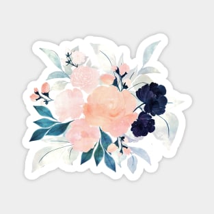 Elegant Blue Pink Mint Flowers Watercolor Floral Magnet