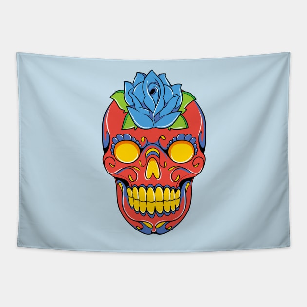 Bright Dia De Los Muertos Sugar Skull Tapestry by a_man_oxford