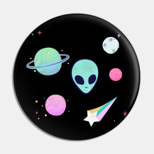 Alien With Stars And Planets Colorful Pin