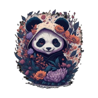 Cute Ninja Panda With Flowers Art Martial Floral Baby Pana T-Shirt