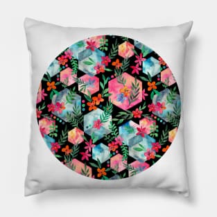 Whimsical Hexagon Garden on Blue Pillow