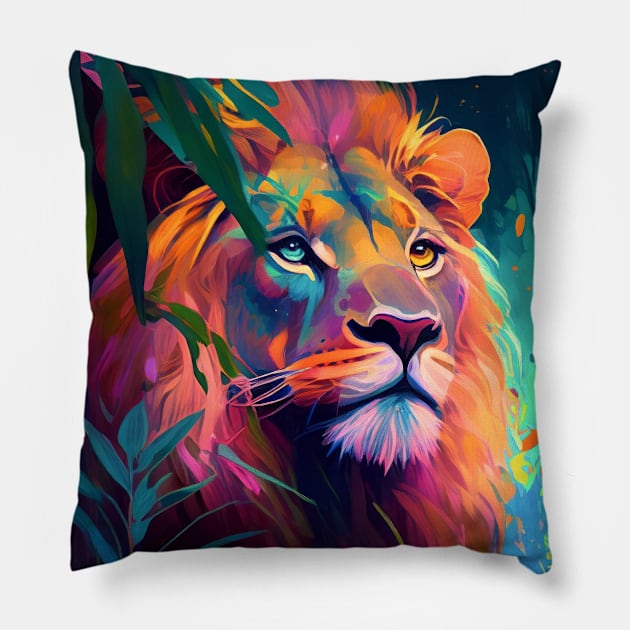 Lion Animal Portrait Painting Wildlife Outdoors Adventure Pillow by Cubebox