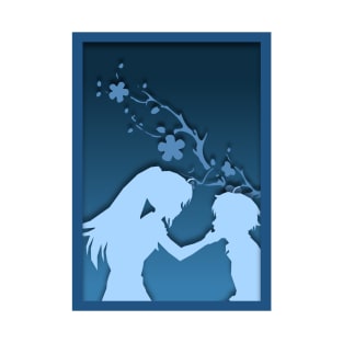 Romantic couple paper cut design at night T-Shirt