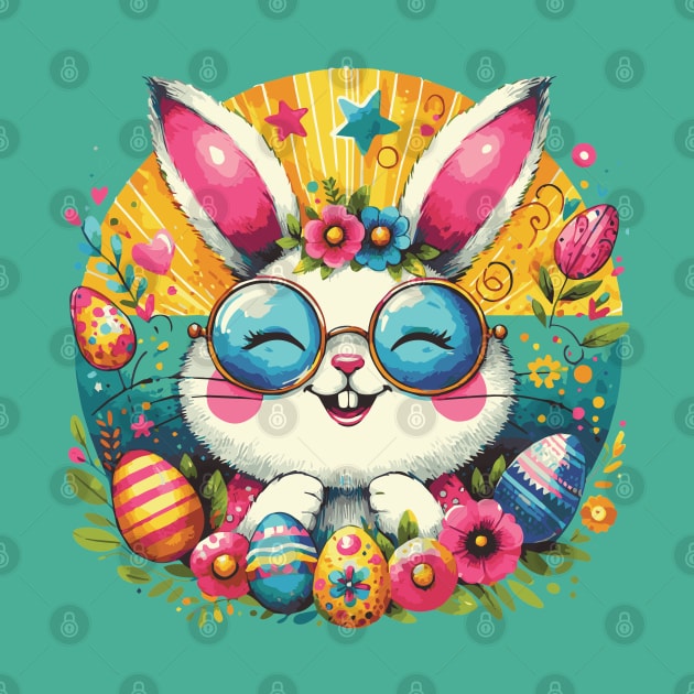 Happy Easter Groovy Retro Bunny by Heartsake